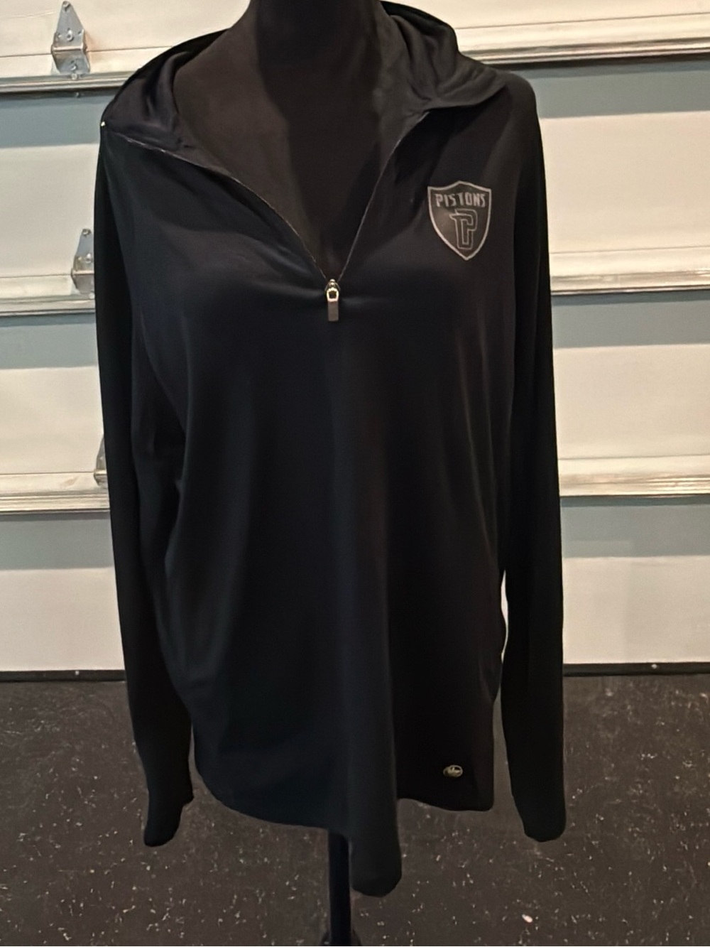 47 Women’s Black Half-Zip Hooded Pullover with Pistons Crest